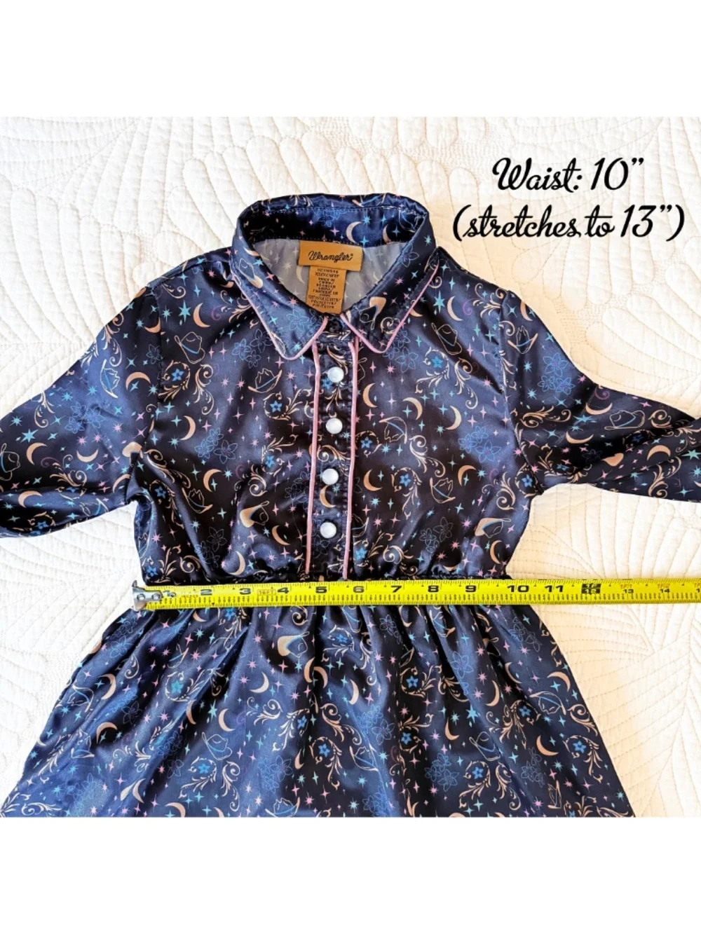 Wrangler Girls Celestial Moon Stars Western Satin Cowgirl Dress Whimsigoth Sz XS